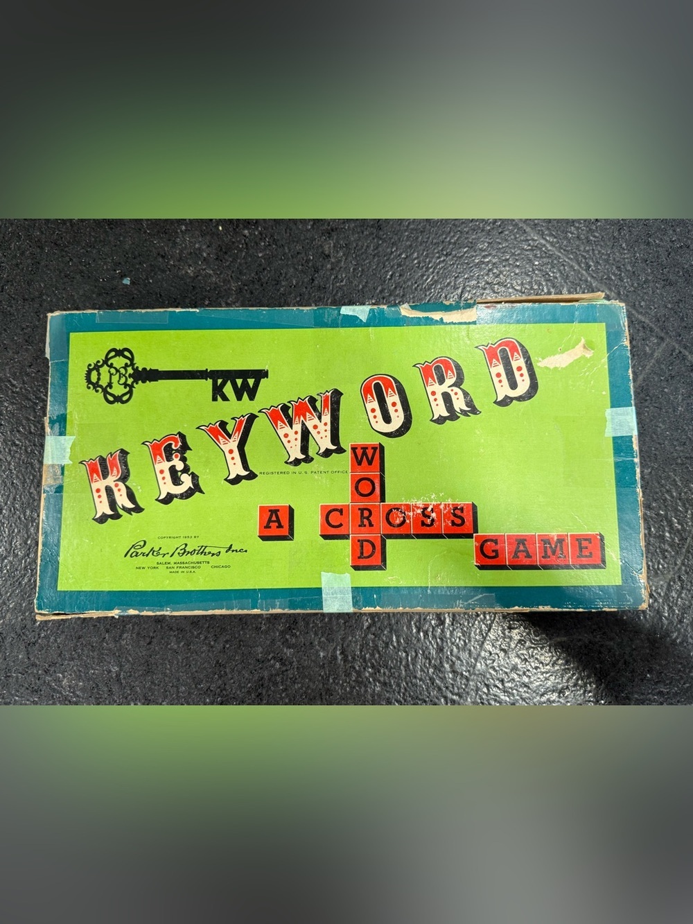 Vintage 1953 Keyword Crossword Board Game Parker Brothers Complete Elements